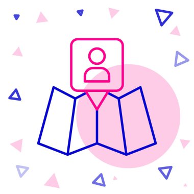 Beyaz arkaplanda konum imleci simgesi izole edilmiş çizgi haritası. Renkli taslak konsepti. Vektör