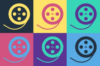 Pop Art Film makarası ikonu renk arkaplanında izole edilmiş. Vektör.