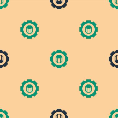 Yeşil ve siyah 3D yazıcı ayarı simgesi bej arka planda izole edilmiş kusursuz desen. 3D baskı. Vektör.