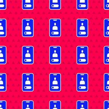 Cep telefonu simgesindeki mavi arama kırmızı arkaplanda izole edilmiş pürüzsüz desen. Arkadaşlar arar. Vektör.