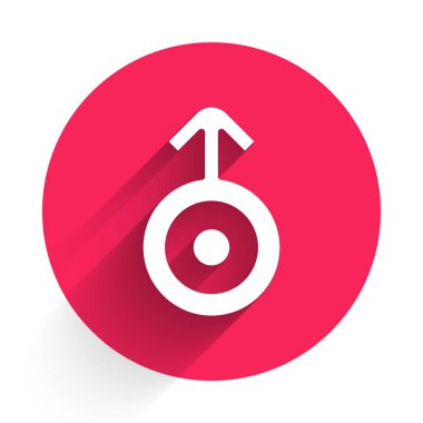 Uranüs ikonunun uzun gölgeli beyaz astrolojik sembolü. Astroloji gezegeni. Zodiac ve astroloji işareti. Kırmızı daire düğmesi. Vektör