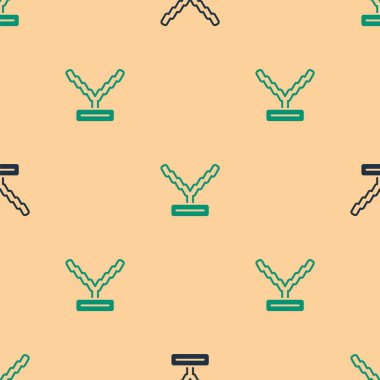 Green and black Rapper chain icon isolated seamless pattern on beige background.  Vector