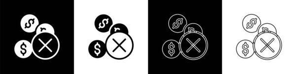 Set No money icon isolated on black and white background.  Vector