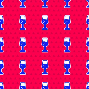 Kırmızı arka planda mavi şampanya ikonu izole edilmiş. Sevgililer günün kutlu olsun. Vektör