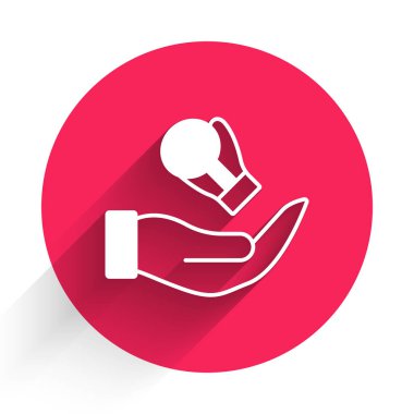 Uzun gölgeli beyaz boks eldiveni ikonu. Kırmızı daire düğmesi. Vektör