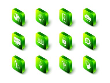 Set NFT Digital crypto art, Ethereum ETH, cloud, Cyber security, contract and  icon. Vector