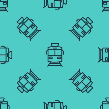 Siyah hat tramvay ve demiryolu ikonu yeşil arka planda izole edilmiş pürüzsüz desen. Toplu taşıma sembolü. Vektör