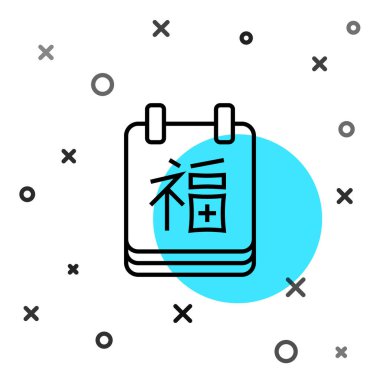 Beyaz arka planda siyah çizgi Çin Yeni Yıl ikonu izole edildi. Rastgele dinamik şekiller. Vektör