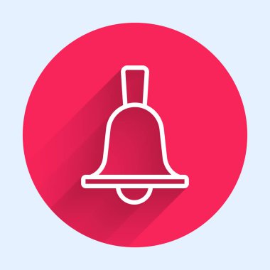White line Boxing bell icon isolated with long shadow background. Red circle button. Vector