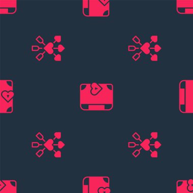 Set Amour with heart and arrow and Love diary on seamless pattern. Vector