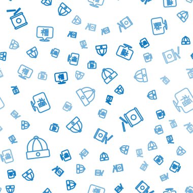 Set line Chinese hat, drum and New Year on seamless pattern. Vector