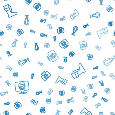 Set line Boxing helmet, Sport boxing shoes and Punching bag on seamless pattern. Vector