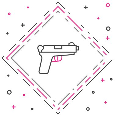 Beyaz arkaplanda Hat Tabancası veya silah simgesi izole edildi. Polis ya da askeri silah. Küçük ateşli silah. Renkli taslak konsepti. Vektör