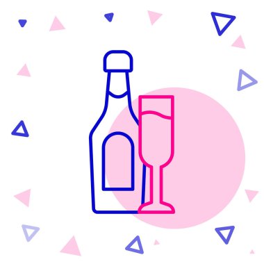 Beyaz arka planda cam ikon olan çizgi şampanya şişesi. Renkli taslak konsepti. Vektör