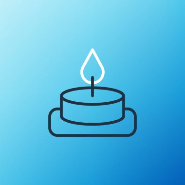 Mavi arkaplanda izole edilmiş çizgi Aroma mum simgesi. Renkli taslak konsepti. Vektör