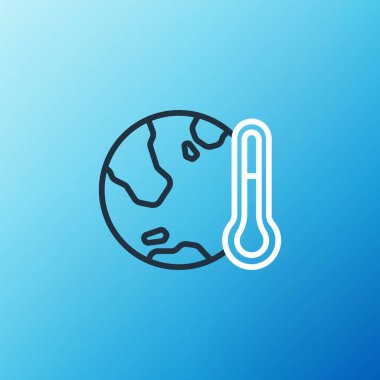 Dünya gezegeninin erimesi mavi arka planda izole edilmiş küresel ısınma ikonuna dönüşüyor. Ekolojik problemler ve çözümler - termometre. Renkli taslak konsepti. Vektör