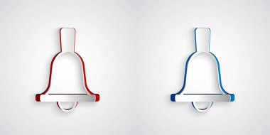 Paper cut Boxing bell icon isolated on grey background. Paper art style. Vector