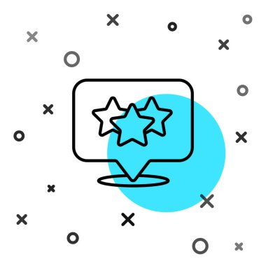 Siyah çizgi Beş yıldızlı müşteri ürün değerlendirme simgesi beyaz arkaplanda izole edildi. Favori, en iyi derecelendirme, ödül sembolü. Rastgele dinamik şekiller. Vektör.