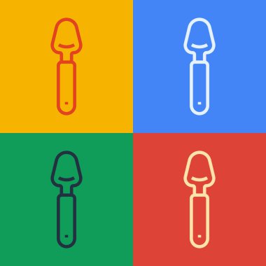 Pop Art Line Spoon simgesi renk arkaplanında izole edildi. Mutfak aletleri. Çatal bıçak seti. Vektör.