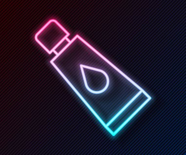 Parlayan neon çizgisi kremi ya da losyon kozmetik tüp ikonu siyah arkaplanda izole edilmiş. Kadınlar için vücut bakım ürünleri. Vektör.