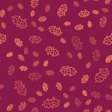 Brown line Gold nugget icon isolated seamless pattern on red background. Mineral boulder. Vector.