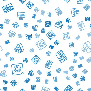 Set line Drum machine, Music synthesizer and wave equalizer on seamless pattern. Vector.