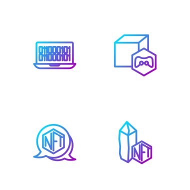 Set line NFT Digital crypto art, Binary code and . Gradient color icons. Vector