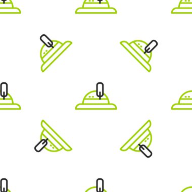 Line Hunter hat icon isolated seamless pattern on white background. Plaid winter hat.  Vector.