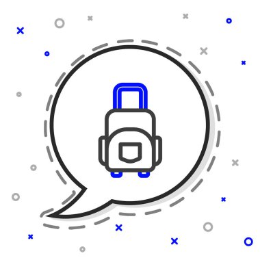 Seyahat simgesi için satır çantası beyaz arkaplanda izole edildi. Seyahat bagaj tabelası. Seyahat bagaj ikonu. Renkli taslak konsepti. Vektör