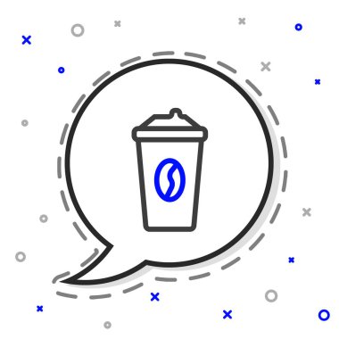 Çizgili kahve fincanı beyaz arka planda izole edilmiş bir ikon haline gelecek. Renkli taslak konsepti. Vektör