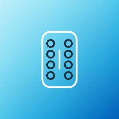 Mavi arka planda izole edilmiş çizgi sakinleştirici haplar ikonu. Renkli taslak konsepti. Vektör