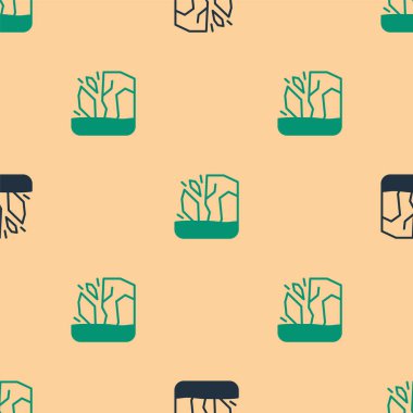 Yeşil ve siyah buzulların erime ikonu bej arka planda izole edilmiş, pürüzsüz desen. Vektör.