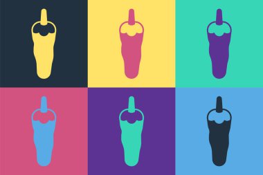 Pop art Hot chili biber ikonu renk arkaplanında izole edilmiş. Market, mutfak ürünleri, baharat ve baharat paketi, yemek kitabı için tasarım. Vektör