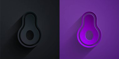 Kağıt kesiği Avokado meyve simgesi mor arka planda siyah üzerine izole. Kağıt sanatı tarzı. Vektör