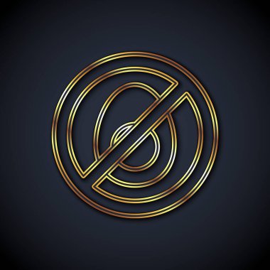 Altın çizgi. Et simgesi yok. Altın çizgi arkaplanı izole edilmiş. Fast food yasak - vejetaryen yiyecekler. Vektör.