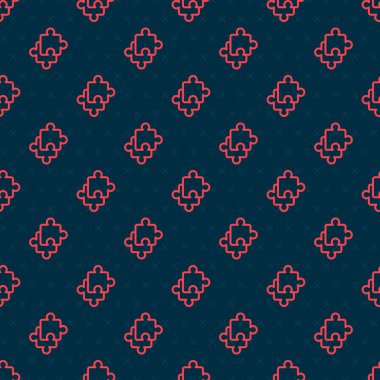 Kırmızı çizgi yapboz parçaları oyuncak ikonu siyah arkaplanda izole edilmiş kusursuz desen. Vektör.