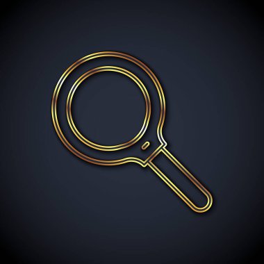 Altın çizgili büyüteç simgesi siyah arkaplanda izole edilmiş. Arama, odaklanma, yakınlaştırma, iş sembolü. Vektör.