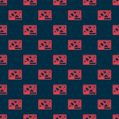 Harita simgesine sahip kırmızı çizgi GPS cihazı siyah arkaplanda izole edilmiş kusursuz desen. Vektör.