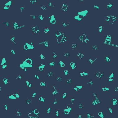 Set Cloud with rain and moon, Sun cloud weather, sun and Cone windsock wind vane on seamless pattern. Vector.
