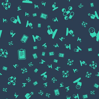 Set Addiction to the drug Medicine pill or tablet Psychological test and Good mood on seamless pattern. Vector.