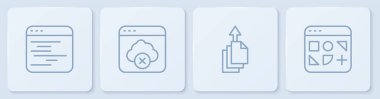 Set line Software, Data export, Failed access cloud storage and Different files. White square button. Vector.