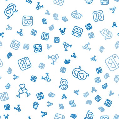 Set line Glass of champagne Heart in speech bubble and Calendar with heart on seamless pattern. Vector.