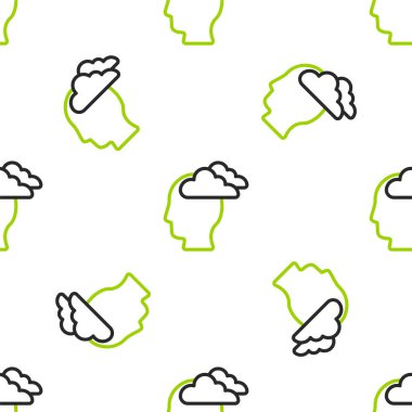 Çizgi Adam 'ın başı ağrıyor, migren ikonu beyaz arka planda izole edilmiş kusursuz desen. Vektör