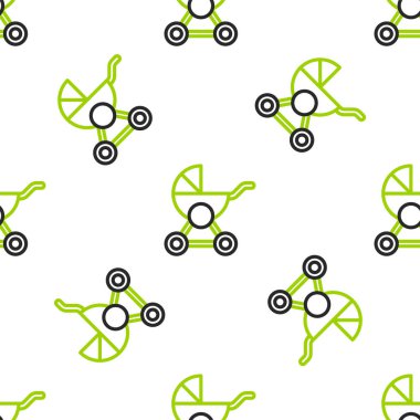 Line Baby bebek arabası simgesi beyaz arka planda izole edilmiş. Bebek arabası, at arabası, bebek arabası, bebek arabası, tekerlek. Vektör