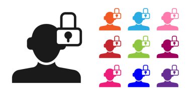 Black Closed personality icon isolated on white background. Introvert psychology. Set icons colorful. Vector