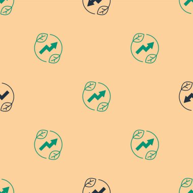 Yaprak simgesindeki yeşil ve siyah Elektrik kayıt prizi bej arkaplandaki kusursuz deseni izole etti. Elektrik tasarrufu. Çevresel koruma. Biyolojik enerji. Vektör