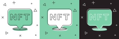 NFT dijital kripto resim simgesini beyaz ve yeşil, siyah arkaplanda izole et. Para iadesi olmayan jeton. Vektör