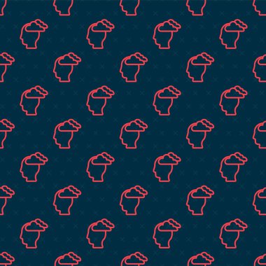 Kırmızı Çizgili Adam 'ın başı ağrıyor, migren ikonu siyah arka planda izole edilmiş. Vektör.