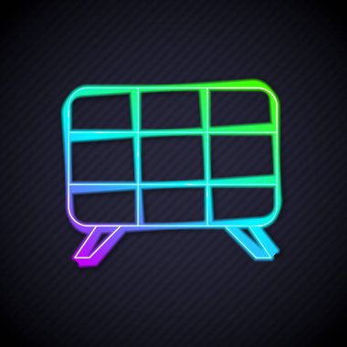 Parlayan neon hattı güneş enerjisi simgesi siyah arkaplanda izole edildi. Vektör