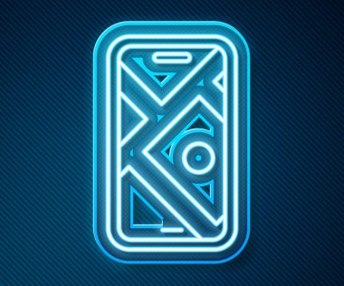 Şehrin harita yön bulma simgesinin parlayan neon hattı Infographic mavi arkaplanda izole edildi. Mobil Uygulama Arayüzü tasarımı. Coğrafi konsept. Vektör